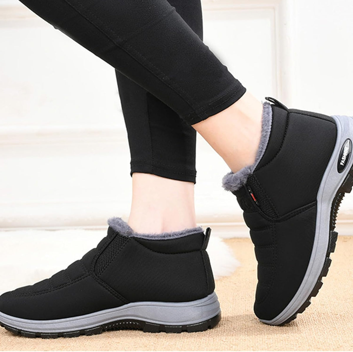 Womens Winter Snow Boots Warm Sheepskin-Lined Orthopedic Shoes Slip on Ankle Sneakers with Arch Support Comfortable Lightweight Waterproof Walking Fur Fuzzy Thermal Soft Booties Outdoor Hiking Shoes