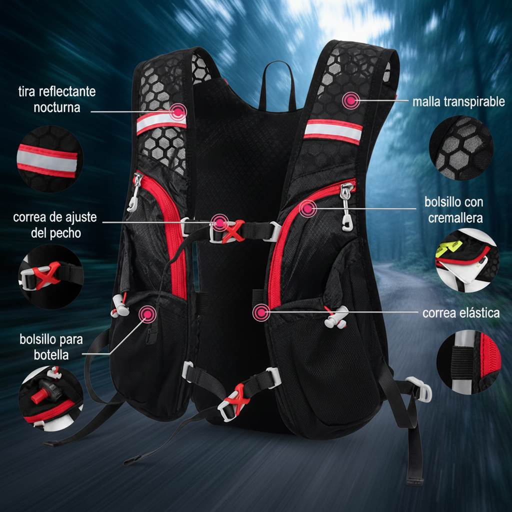 Mochila de Trail Running Ultraligera 5L – Chaleco de Hidratación para Ciclismo y Deporte al Aire Libre con Bolsa de Agua de 1,5L