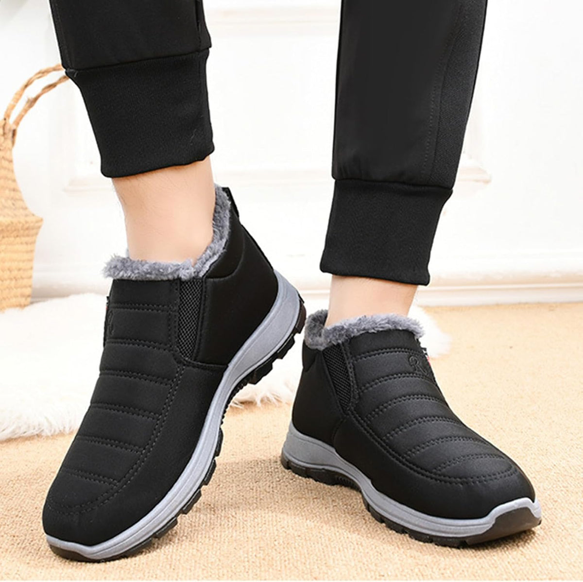 Womens Winter Snow Boots Warm Sheepskin-Lined Orthopedic Shoes Slip on Ankle Sneakers with Arch Support Comfortable Lightweight Waterproof Walking Fur Fuzzy Thermal Soft Booties Outdoor Hiking Shoes