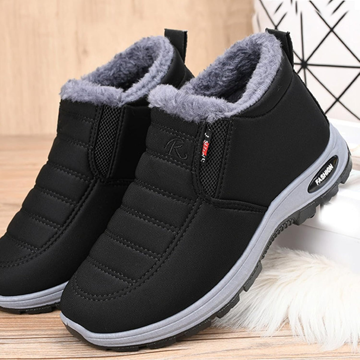 Womens Winter Snow Boots Warm Sheepskin-Lined Orthopedic Shoes Slip on Ankle Sneakers with Arch Support Comfortable Lightweight Waterproof Walking Fur Fuzzy Thermal Soft Booties Outdoor Hiking Shoes