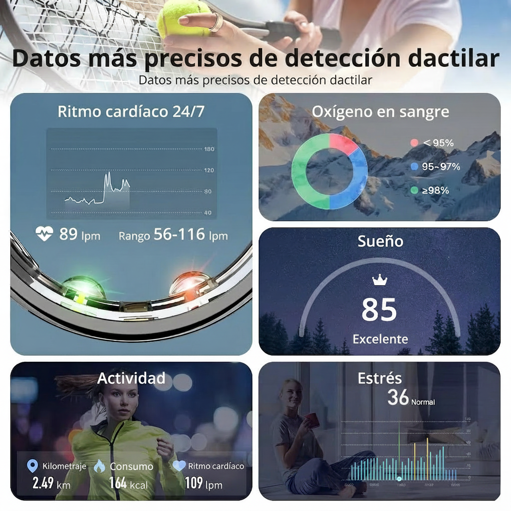 Anillo inteligente R10 con estuche de carga para hombres y mujeres, monitor de salud y sueño, resistente al agua hasta 5 ATM, modo multideporte.