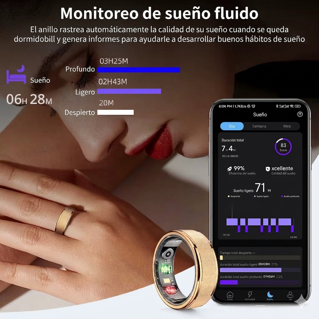 Anillo inteligente R10 con estuche de carga para hombres y mujeres, monitor de salud y sueño, resistente al agua hasta 5 ATM, modo multideporte.