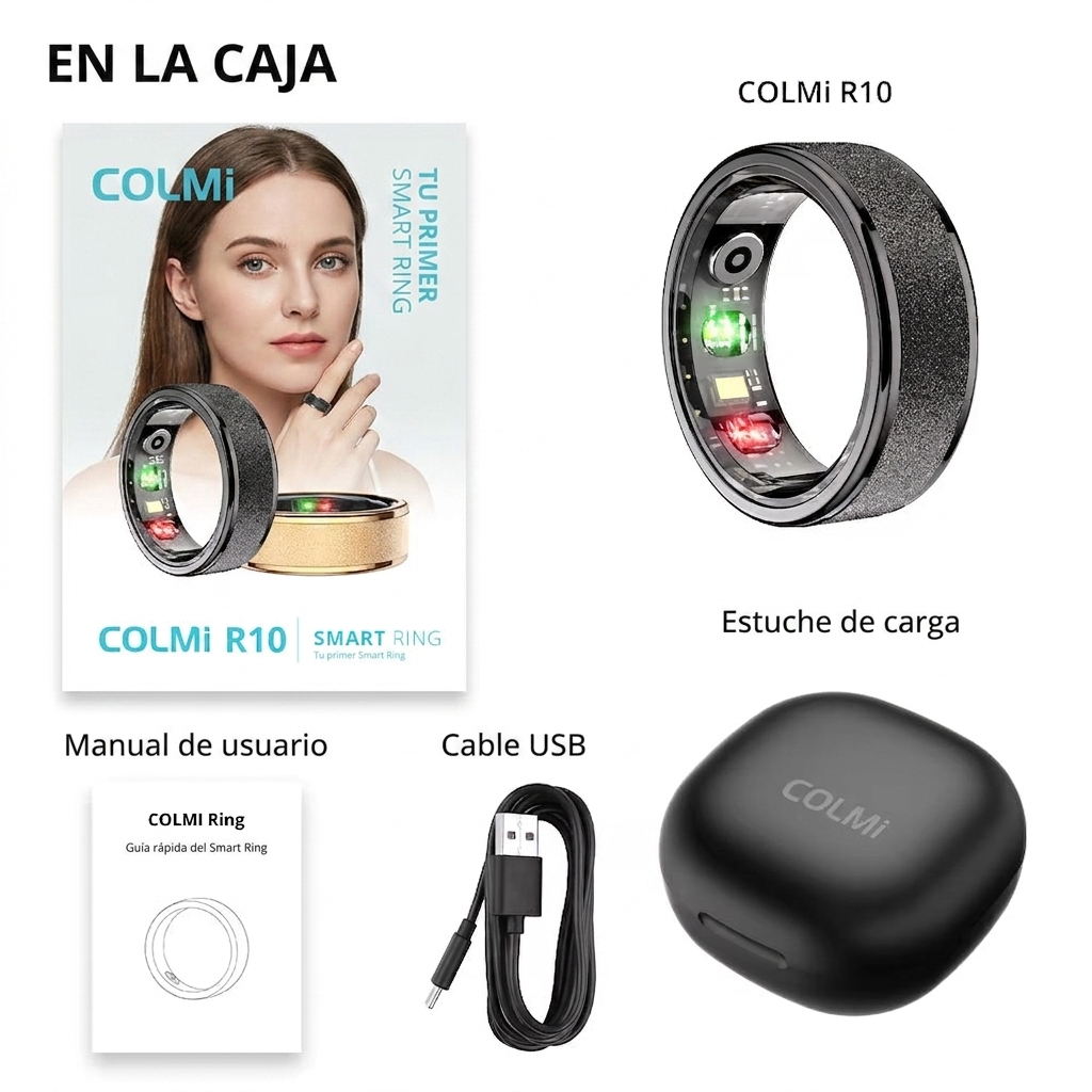 Anillo inteligente R10 con estuche de carga para hombres y mujeres, monitor de salud y sueño, resistente al agua hasta 5 ATM, modo multideporte.