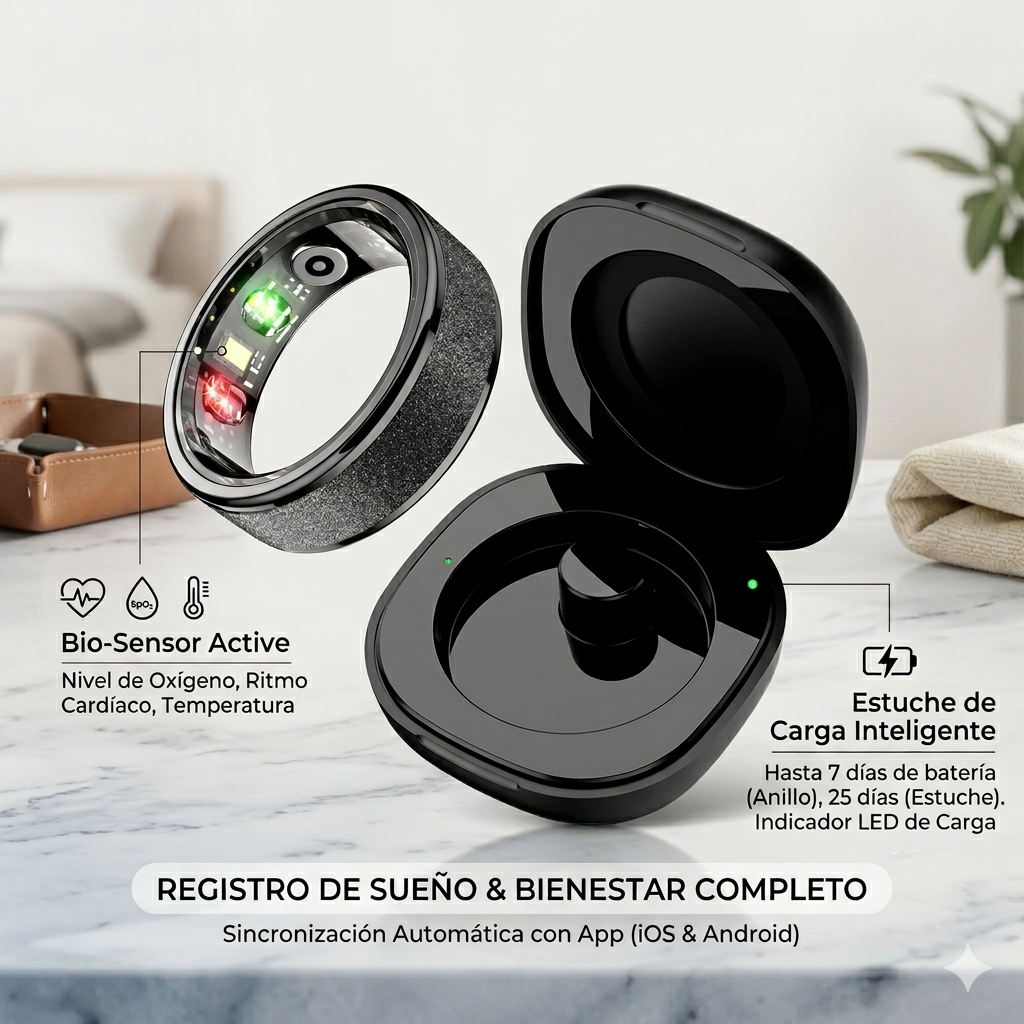Anillo inteligente R10 con estuche de carga para hombres y mujeres, monitor de salud y sueño, resistente al agua hasta 5 ATM, modo multideporte.
