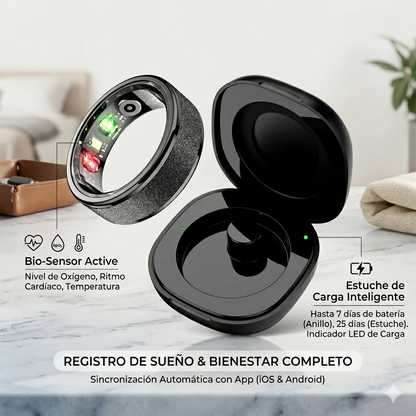 Anillo inteligente R10 con estuche de carga para hombres y mujeres, monitor de salud y sueño, resistente al agua hasta 5 ATM, modo multideporte.