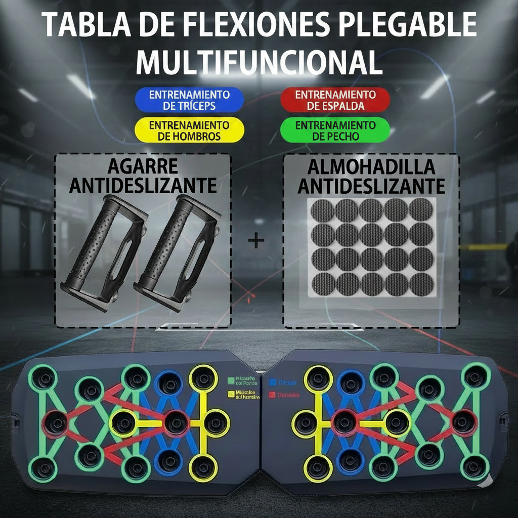Juego de tabla de flexiones multifuncional portátil con asas, plegable, para entrenamiento de pecho, abdomen, brazos y espalda.