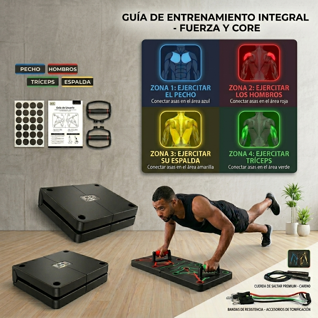 Juego de tabla de flexiones multifuncional portátil con asas, plegable, para entrenamiento de pecho, abdomen, brazos y espalda.
